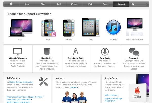 Apple Supportseite 2011 neu/ alt